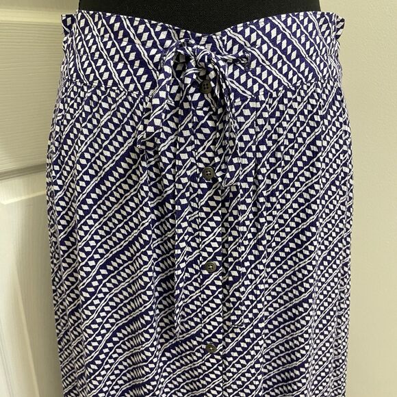 Ann Taylor LOFT Maxi Skirt Button Front Drawstring Navy Blue & White Womens Sz 2 - Picture 4 of 10